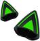 Dwa trójkątne obiekty w czarno-zielonym kolorze o futurystycznym designie, różniące się wielkością.