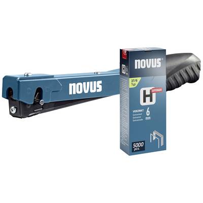 Zszywacz ręczny i odpowiednie zszywki od Novus, model 37/6. Opakowanie zawiera 5000 sztuk, rozmiar 6 mm, odpowiednie do zszycia.