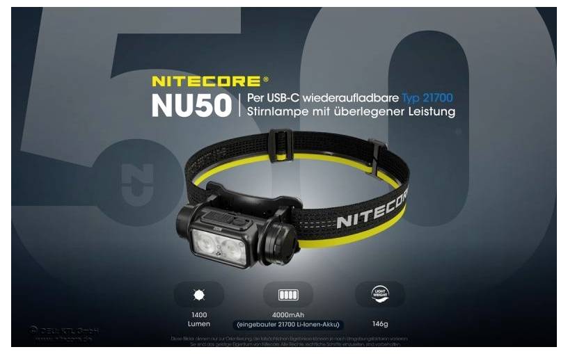 Налобний ліхтарик NiteCore NU50, 1400 лм, 146 г