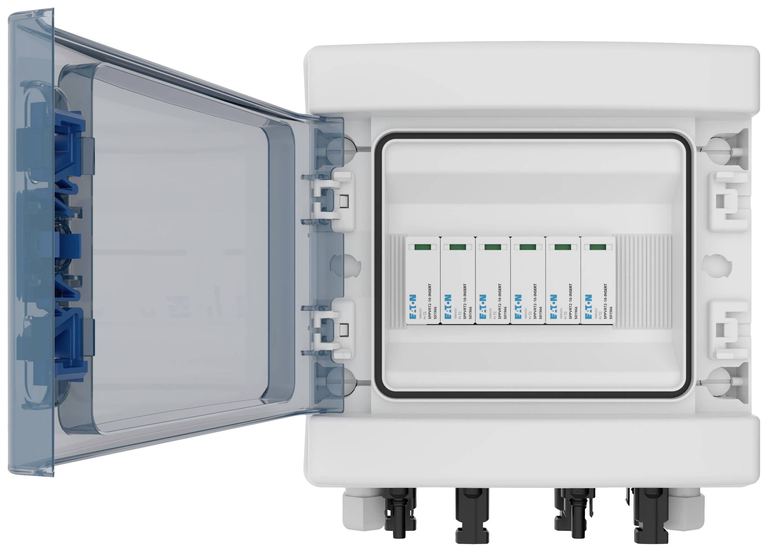 Elektryczny rozdzielnik elektryczny z otwartymi drzwiami, prezentujący kilka automatycznych wyłączników ułożonych w rzędach.