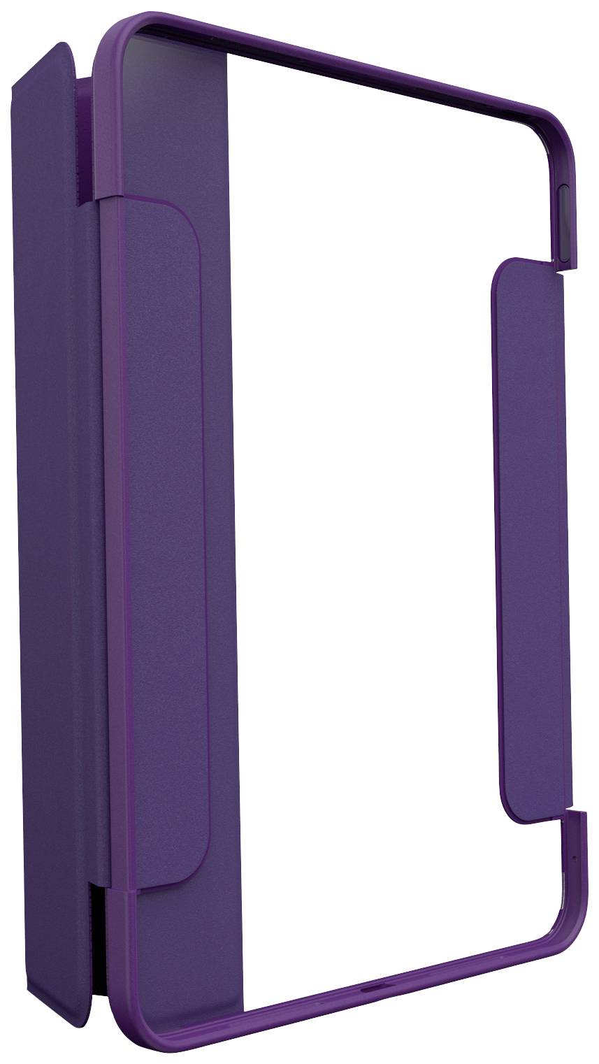 Etui Lila na urządzenie elektroniczne, przedstawione w otwartej formie, ukazujące przednią i lewą stronę z klapkami ochronnymi.