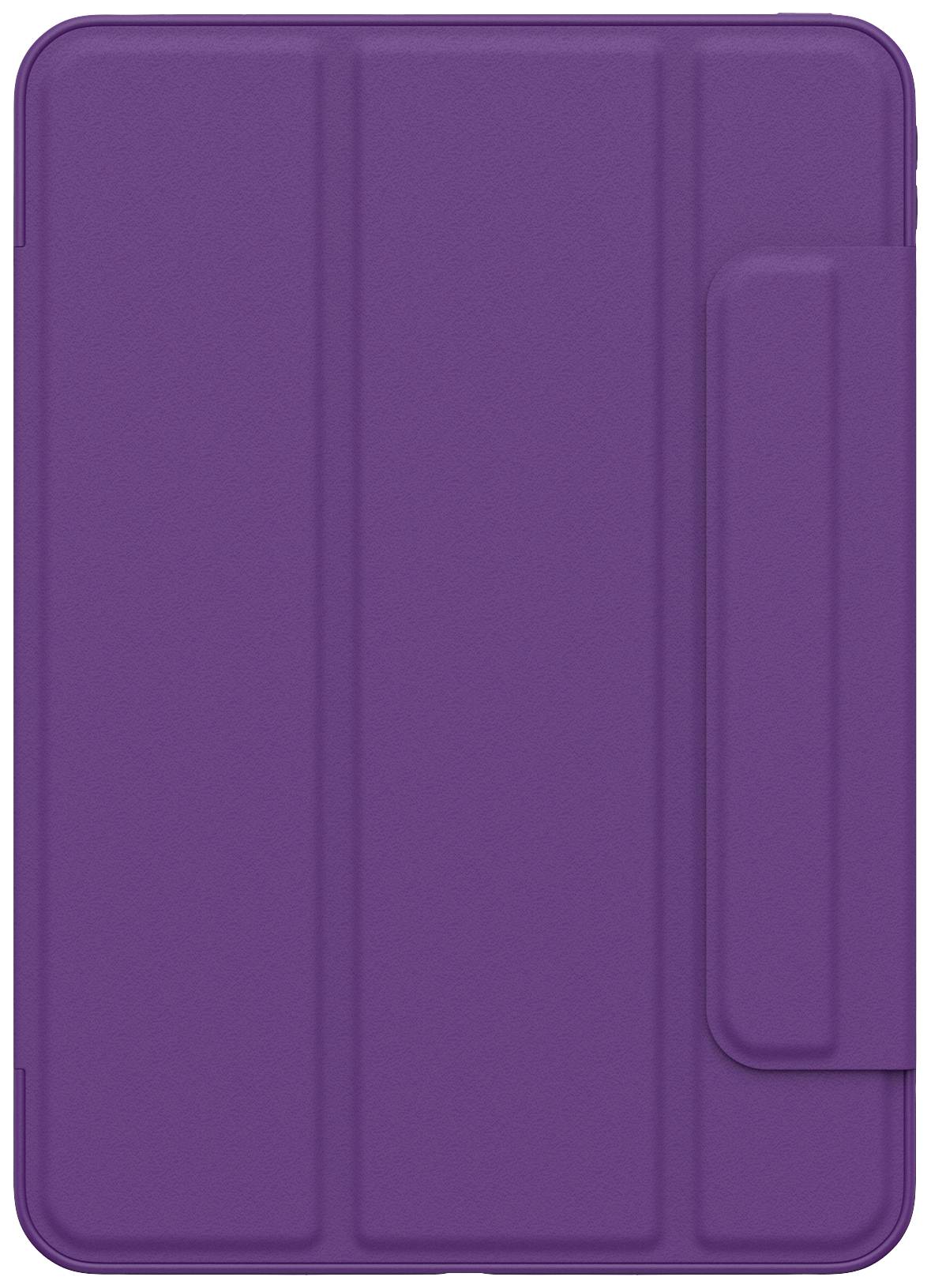 Fioletowe etui na tablet z klapką po prawej stronie, przeznaczone do bezpiecznego przechowywania urządzenia.