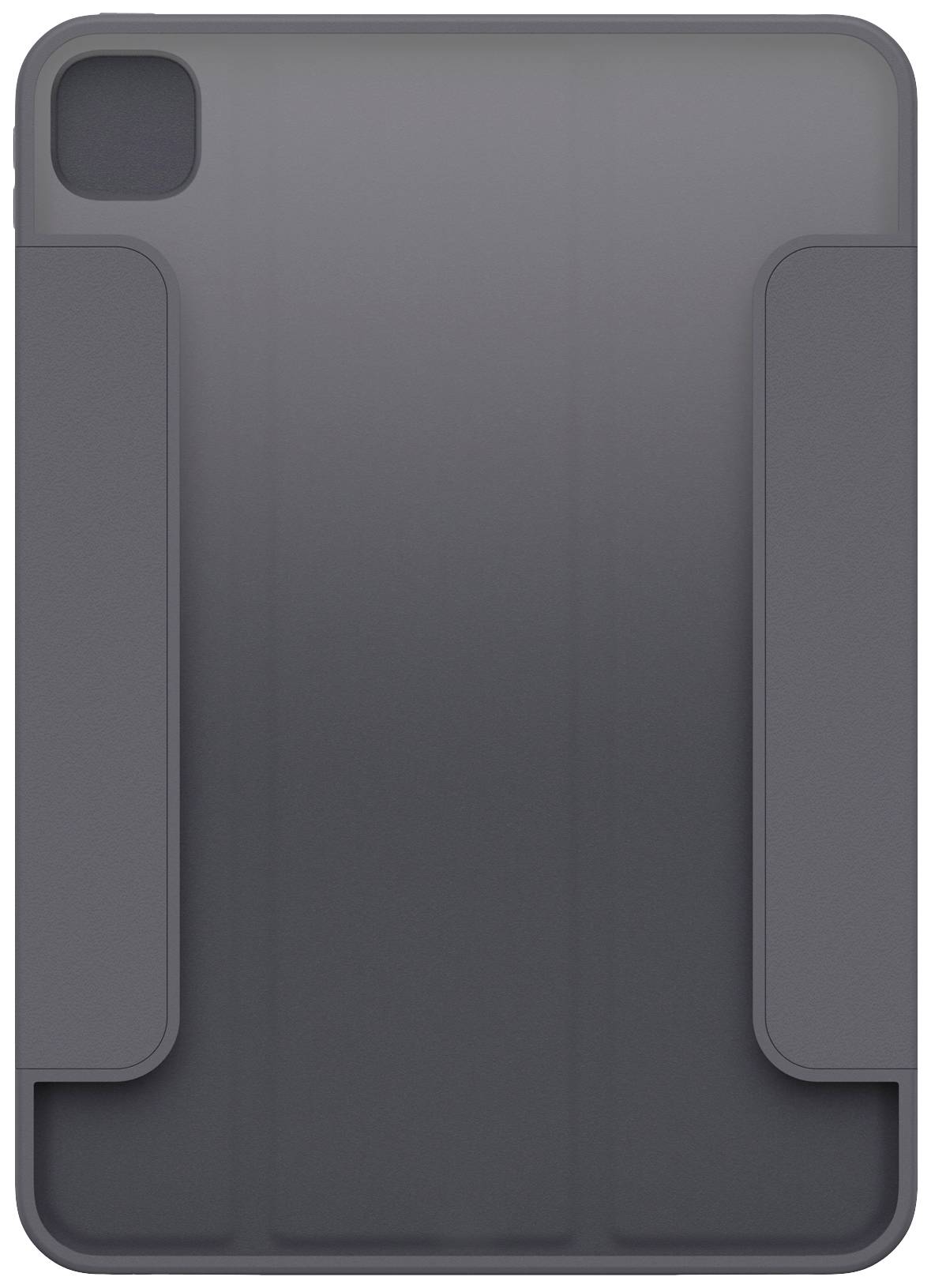 Szara obudowa tabletu z dwoma klapkami po bokach, chroniąca urządzenie.