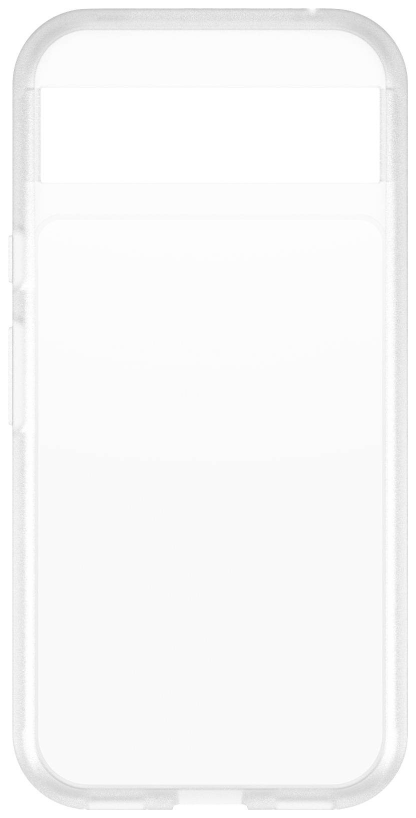 Przezroczysta, pusta obudowa telefonu komórkowego w kształcie prostokąta.