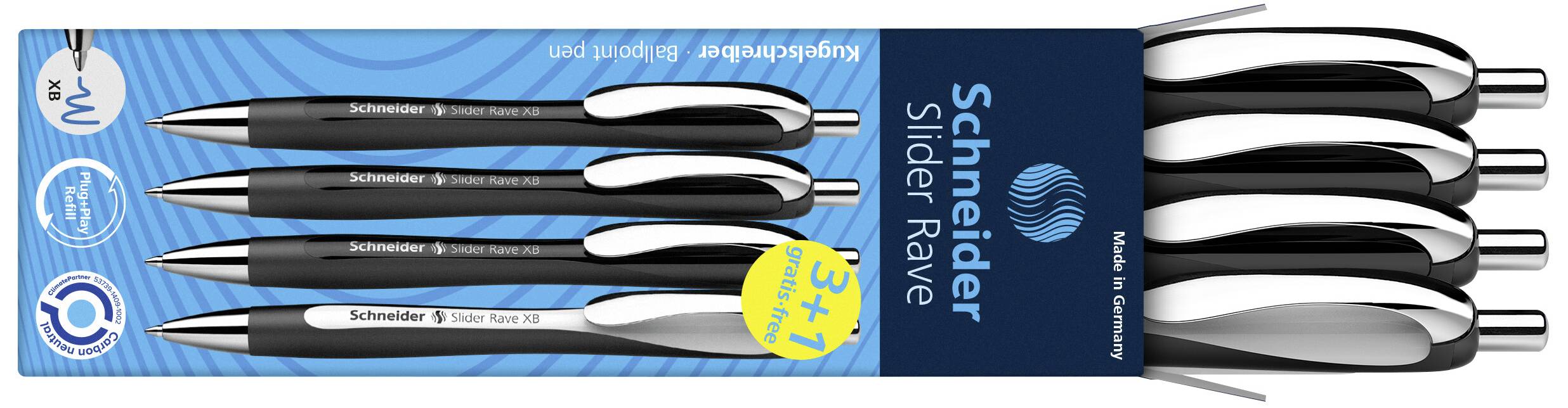 Schneider Schreibgeräte Slider Rave XB 132584 Ручка кулькова 0,7 мм Колір напису: синій 4 шт.