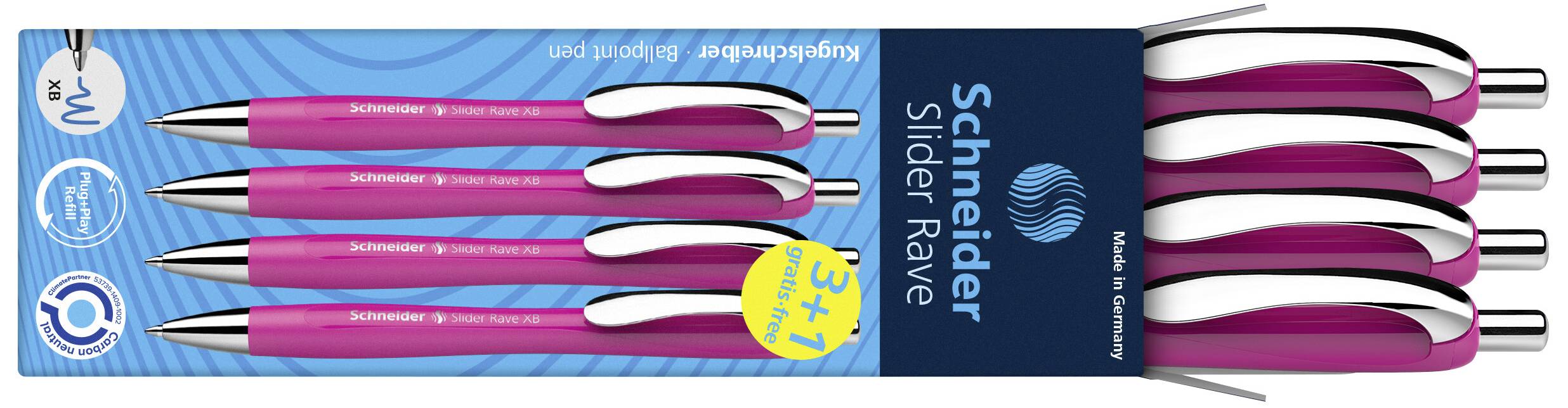 Schneider Schreibgeräte Slider Rave XB 132554 Ручка кулькова 0,7 мм Колір напису: синій 4 шт.
