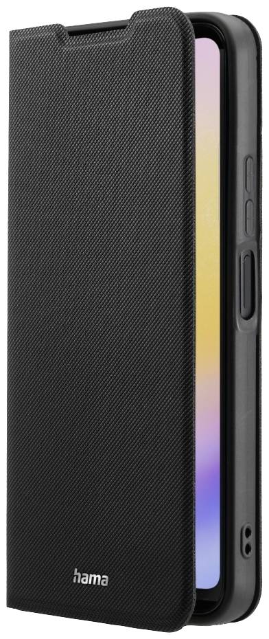 Smartfon w czarnym, strukturowanym etui z klapką, częściowo otwartym. Na ekranie widoczny kolorowy interfejs użytkownika.