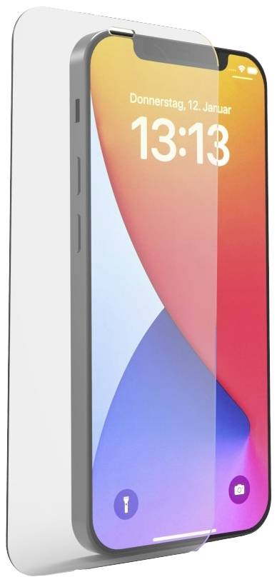 Smartfon z kolorowym ekranem wyświetla datę 'Czwartek, 12 stycznia' i godzinę '13:13'. Na wyświetlaczu jest nałożona folia ochronna.