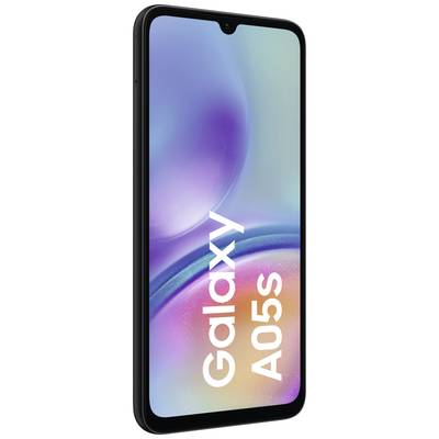 Smartfon widziany z boku z napisem 'Galaxy A05s' na ekranie, prezentujący nowoczesny design z zaokrąglonymi krawędziami.