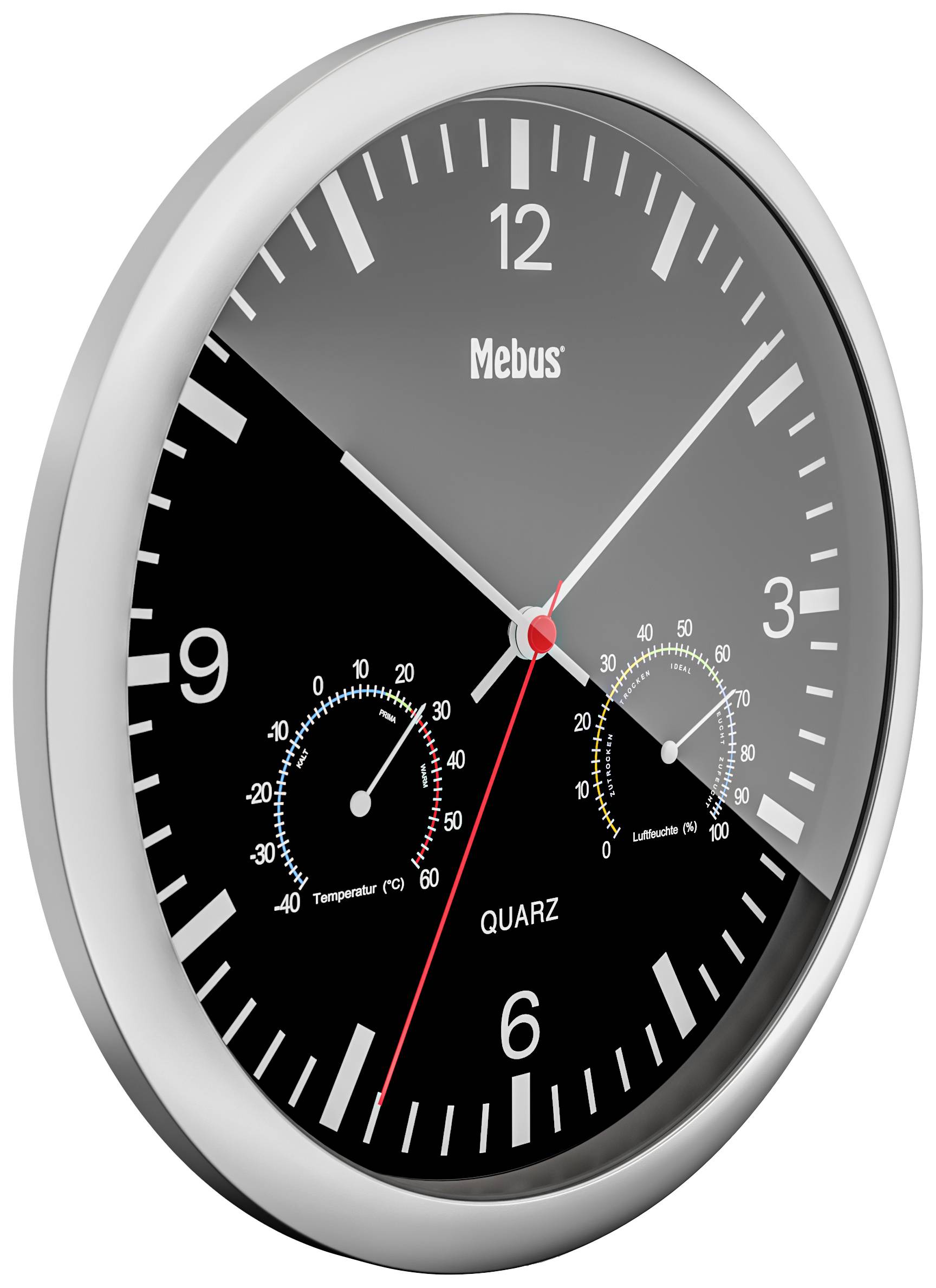 Настінний кварцовий годинник Mebus 56731, 25 см x 4 см, сріблястий