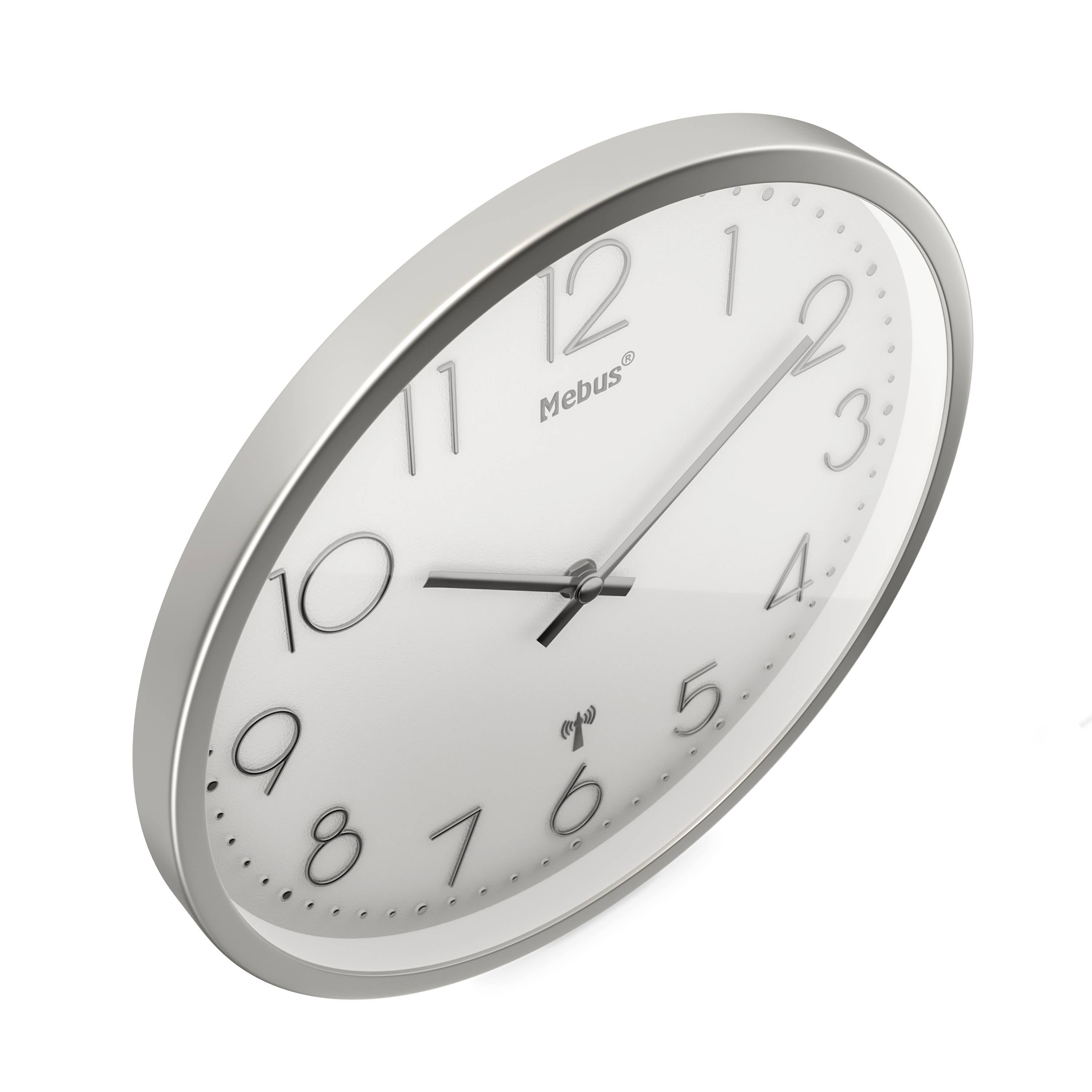 Mebus 19776 Настінний годинник на радіокеруванні 25 см x 4 см сріблястий, безшумний механізм
