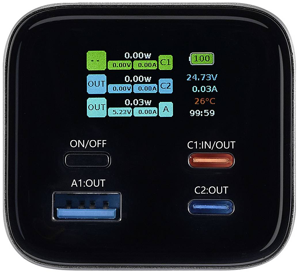 Зовнішній акумулятор VOLTCRAFT VC-C909 27000 мАг Power Delivery 3.1 Li-Ion; чорно-сріблястий Індикатор стану