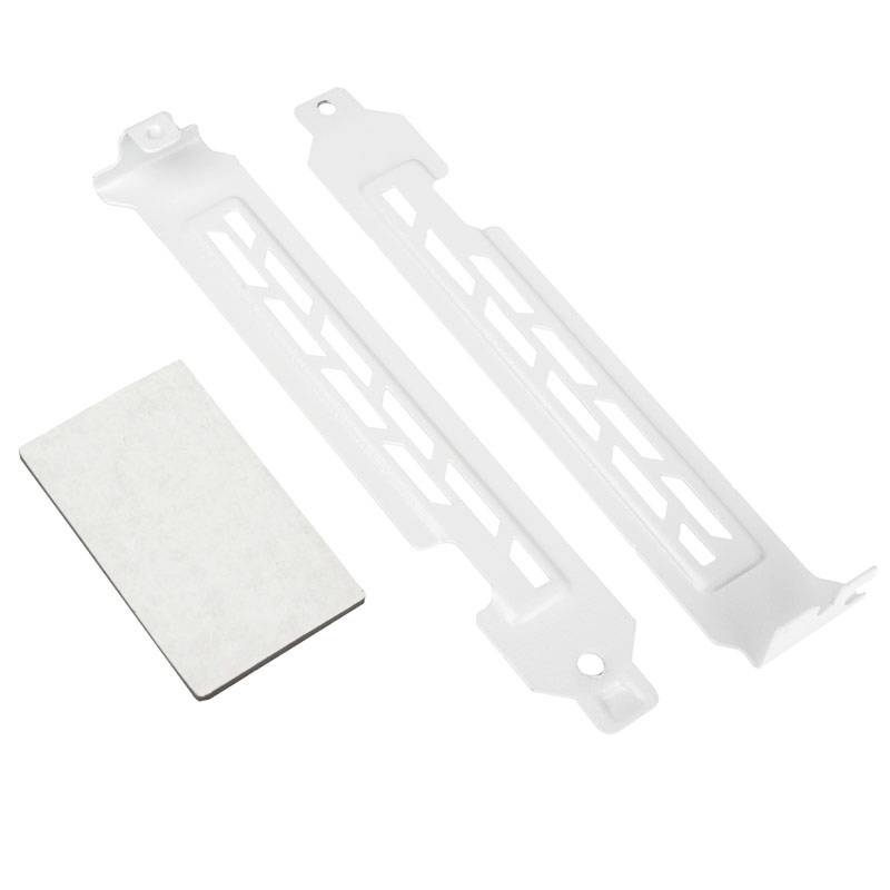 Dwie białe płyty osłonowe i prostokątna podkładka filcowa na białym tle. Płyty osłonowe są podłużne z wycięciami.