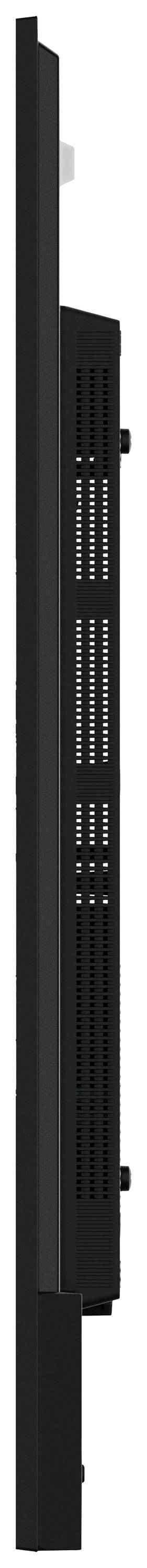 Widok z boku czarnego, płaskiego urządzenia elektronicznego z wentylowaną tylną ścianką i wieloma portami przyłączeniowymi.