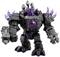 Robotopodobna zabawka akcyjna w fioletowo-szarej kolorystyce, wyposażona w potężne ramiona i świecące czerwone oczy.