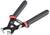 Czarne szczypce z czerwonym uchwytem i mechanizmem sprężynowym, przeznaczone do precyzyjnych zadań tnących lub chwytających w warunkach warsztatowych.