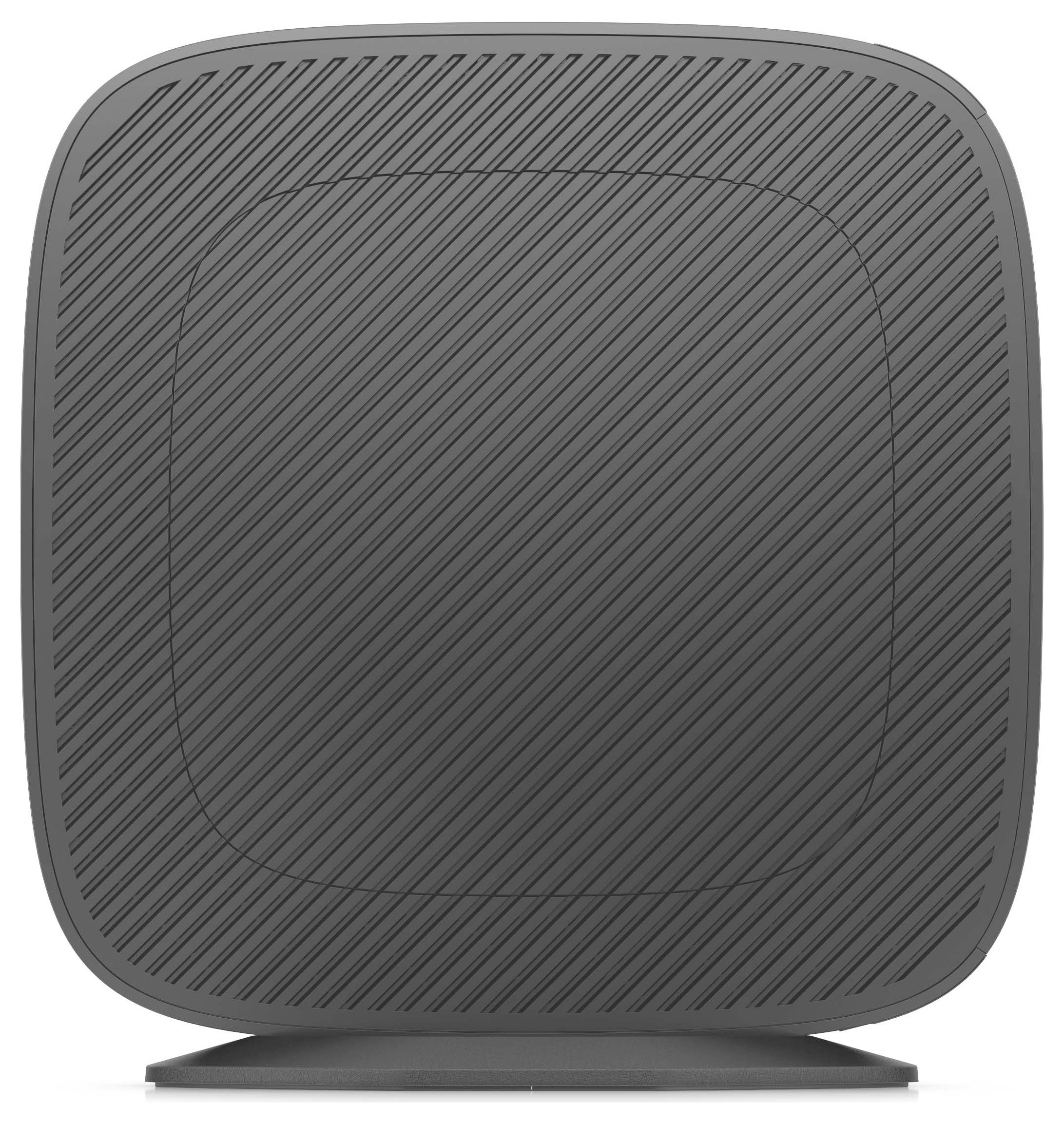 Szary, prostokątny głośnik zaokrąglony na rogach, z ukośnym wzorem pasków na przedniej ściance.