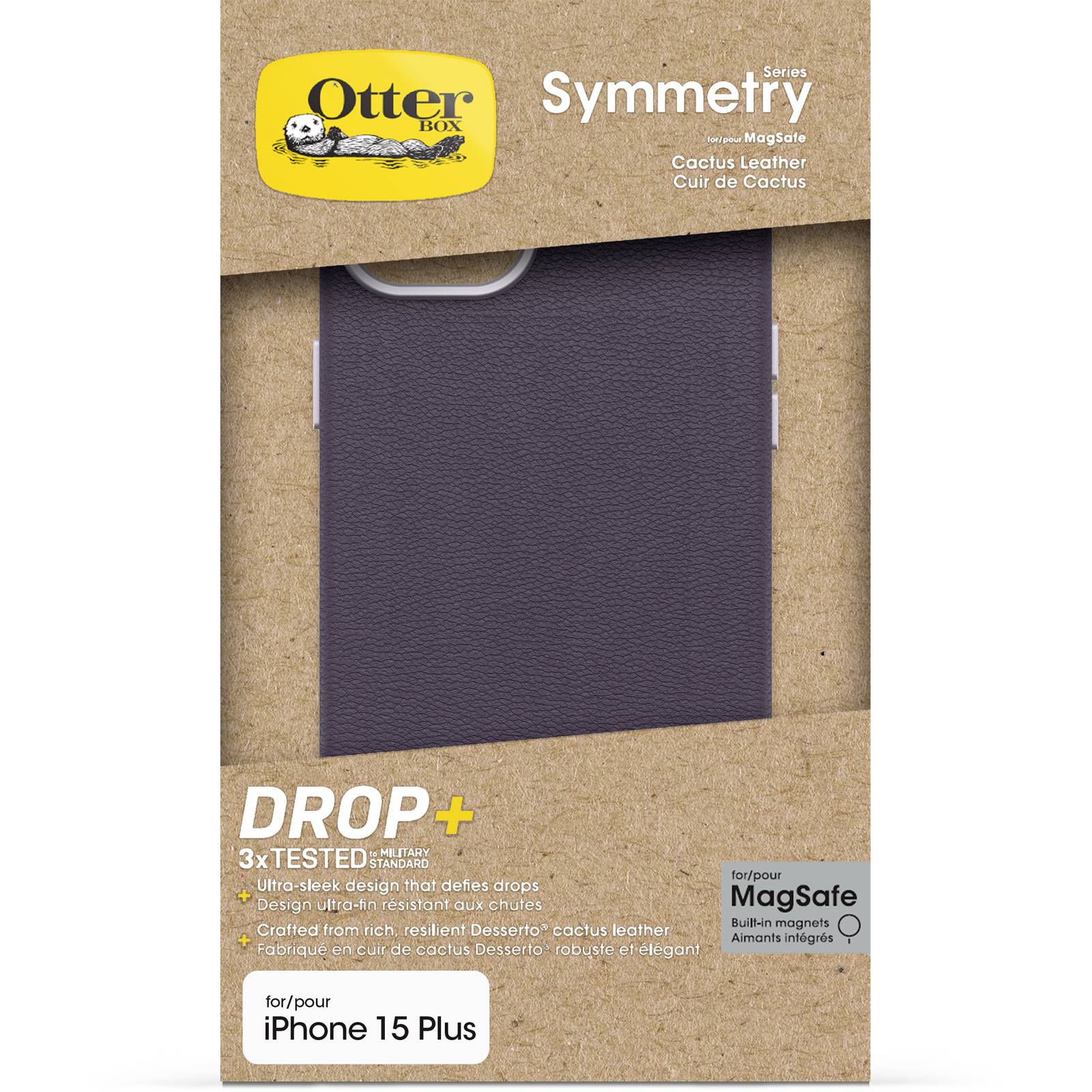 Opakowanie etui OtterBox Symmetry Series dla iPhone 15 Plus w kolorze Cactus Leather, kompatybilne z MagSafe.