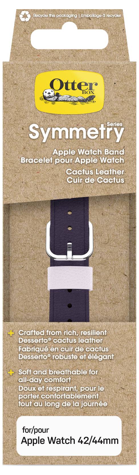 Pasek do Apple Watch z kaktusowej skóry Symmetrie, kompatybilny z Apple Watch 42/44mm, podkreślający komfort i elegancję.