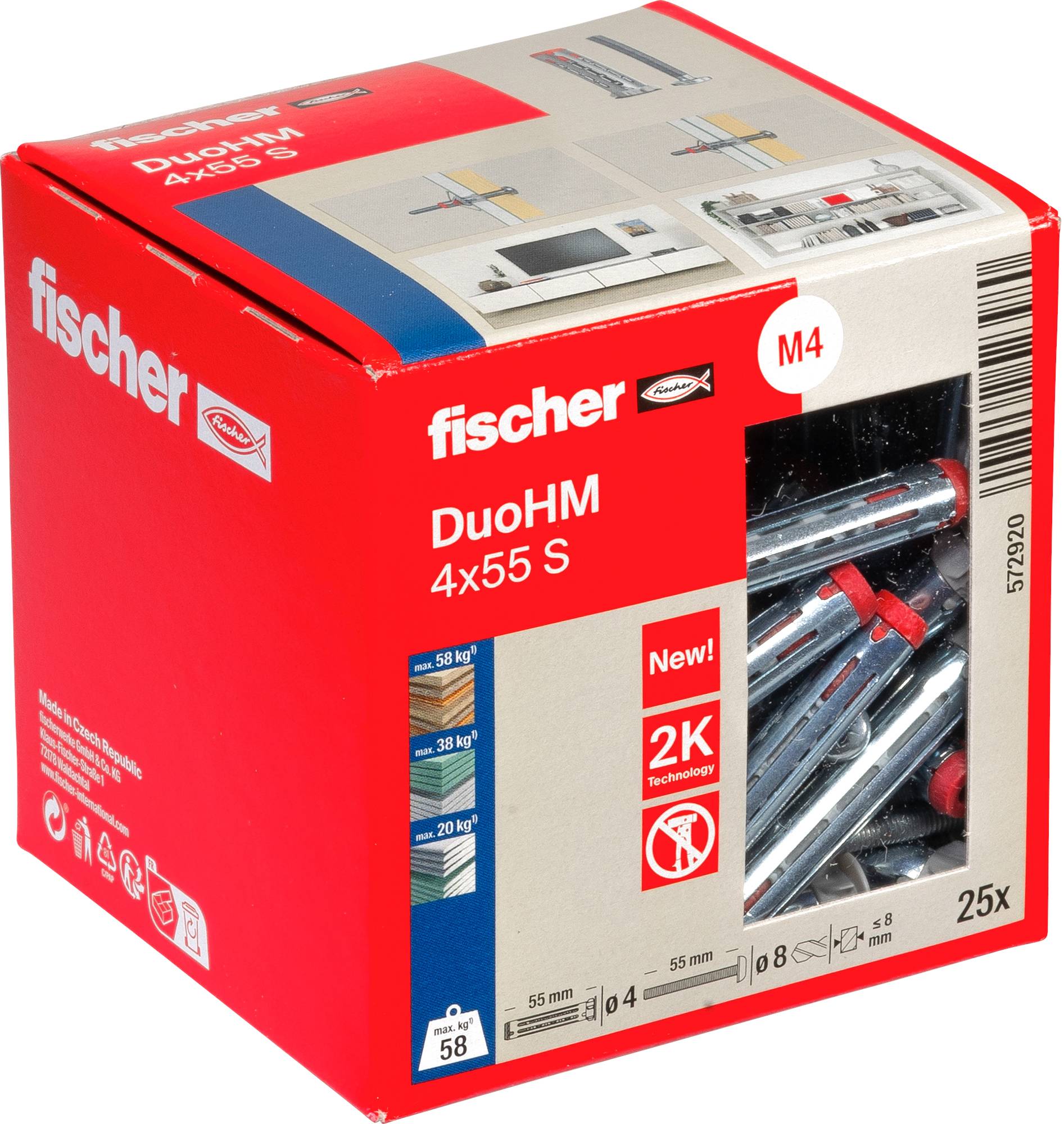 Fischer 572920 DuoHM 4x55 S PH PZ Kotwa do pustaków ściennych 55 mm 25 szt.-6