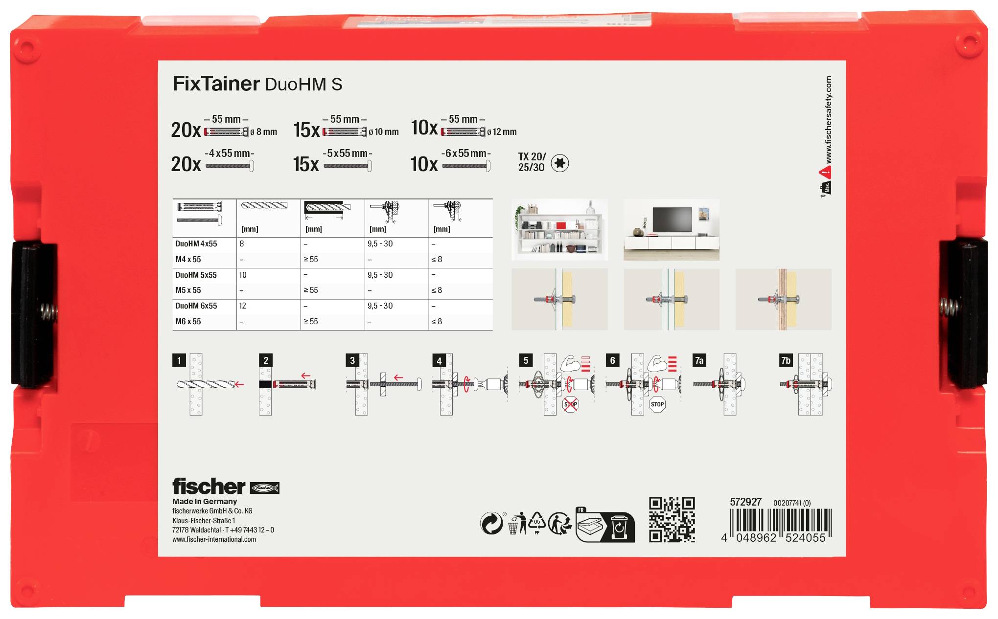 Анкер Fischer 572927 FixTainer DuoHM TX для стінових блоків 55 мм 90 шт.