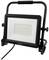 Czarny reflektor budowlany LED z prostokątną obudową i podstawą, przeznaczony do użytku na placach budów lub w warsztatach.