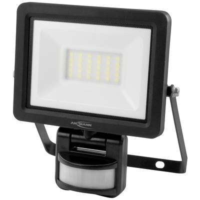 Prostokątny reflektor LED z czujnikiem ruchu. Czarna rama otacza siatkę 20 świecących diod LED.