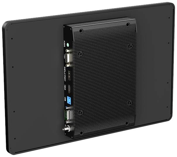 Prostokątne, płaskie urządzenie elektroniczne z wieloma złączami z tyłu, w tym USB, HDMI oraz złączem antenowym.