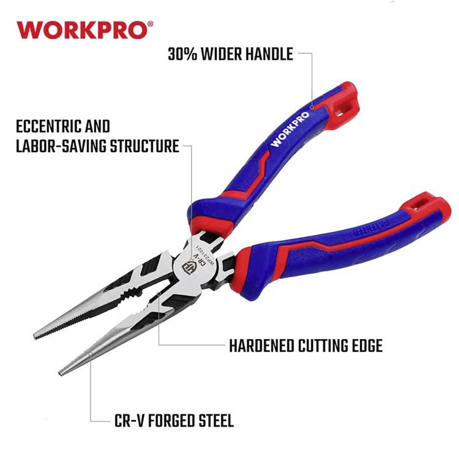 Універсальний виріб WorkPro WP231021 Плоскогубці з довгими губками, хром-ванадієва сталь, 200 мм