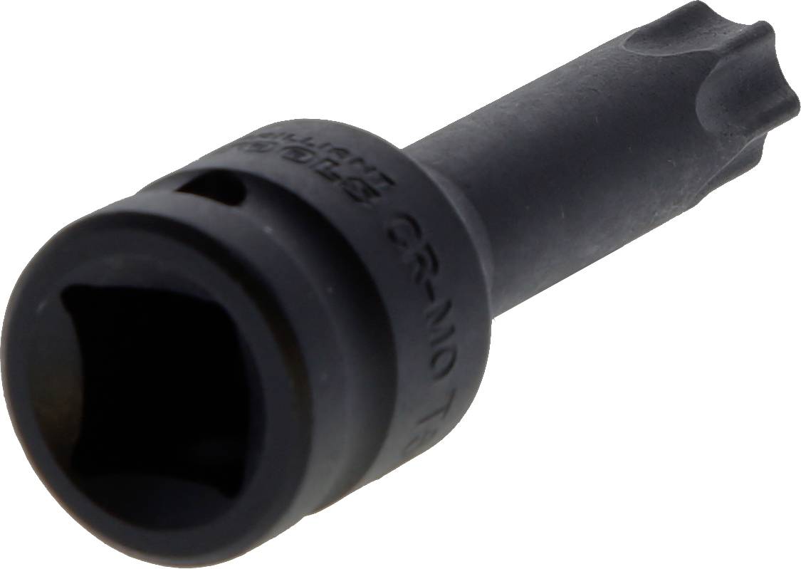 Czarny, metalowy nasadowy klucz Torx T40, używany do prac mechanicznych. Posiada gwiazdkowy kształt końcówki przeznaczony do wkrętów Torx.