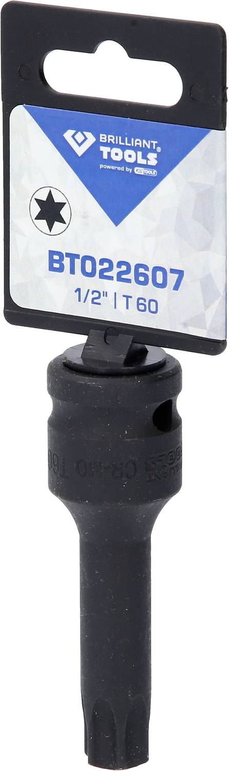 Na ilustracji przedstawiono czarne narzędzie wtykowe marki 'Brilliant Tools' o numerze BT022607. Posiada ono końcówkę w kształcie gwiazdy.
