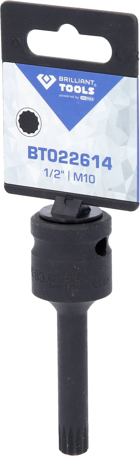 Czarny metalowy adapter narzędziowy firmy 'Brilliant Tools', numer modelu BT022614, 1/2" / M10.