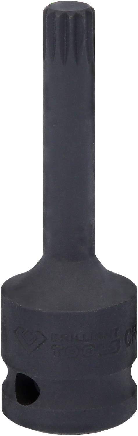 Czarny bit śrubowy z długim trzpieniem i szesnastokątną główką do odkręcania lub dokręcania śrub i nakrętek.