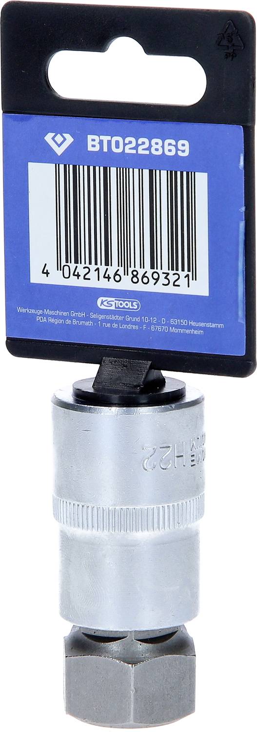 Narzędzie metalowe z niebieską etykietą 'BT022869', srebrnym cylindrem i mechanizmem mocującym.