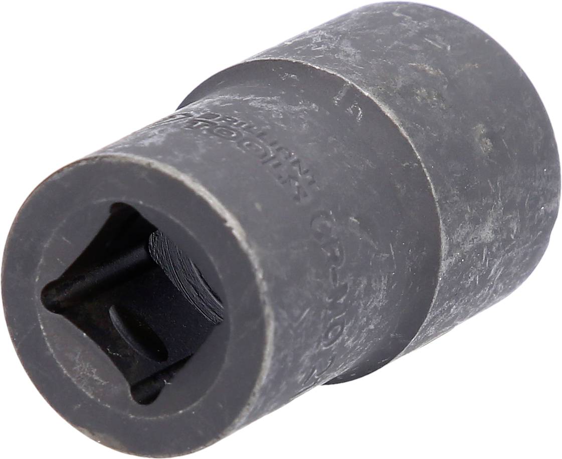 Czarna nakrętka udarowa, najprawdopodobniej metalowa, służy do mocowania lub odkręcania śrub lub nakrętek.