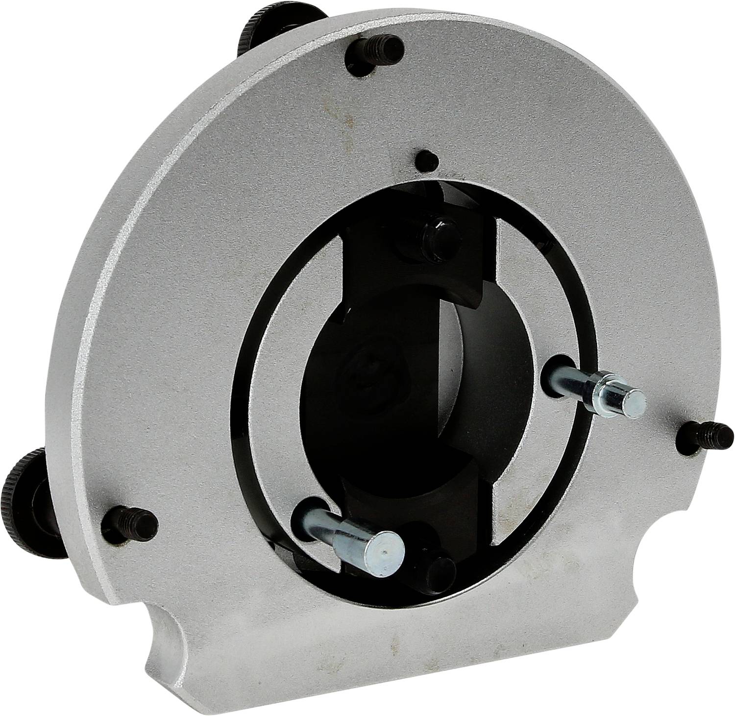 Metalowy uchwyt do maszyny do dopasowywania soczewek, wyposażony w śruby i nakrętki ząbkowane do precyzyjnego regulowania.