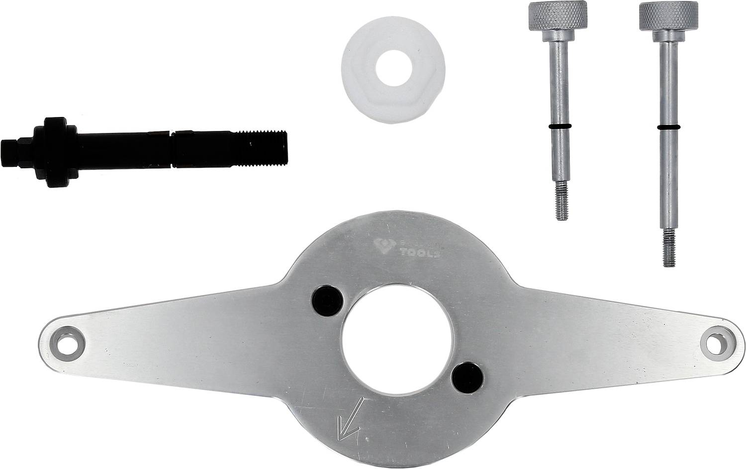 Zestaw narzędzi do regulacji silnika: Zawiera adaptery, mocowania i śruby. Używany do precyzyjnej konserwacji i regulacji części silnikowych.