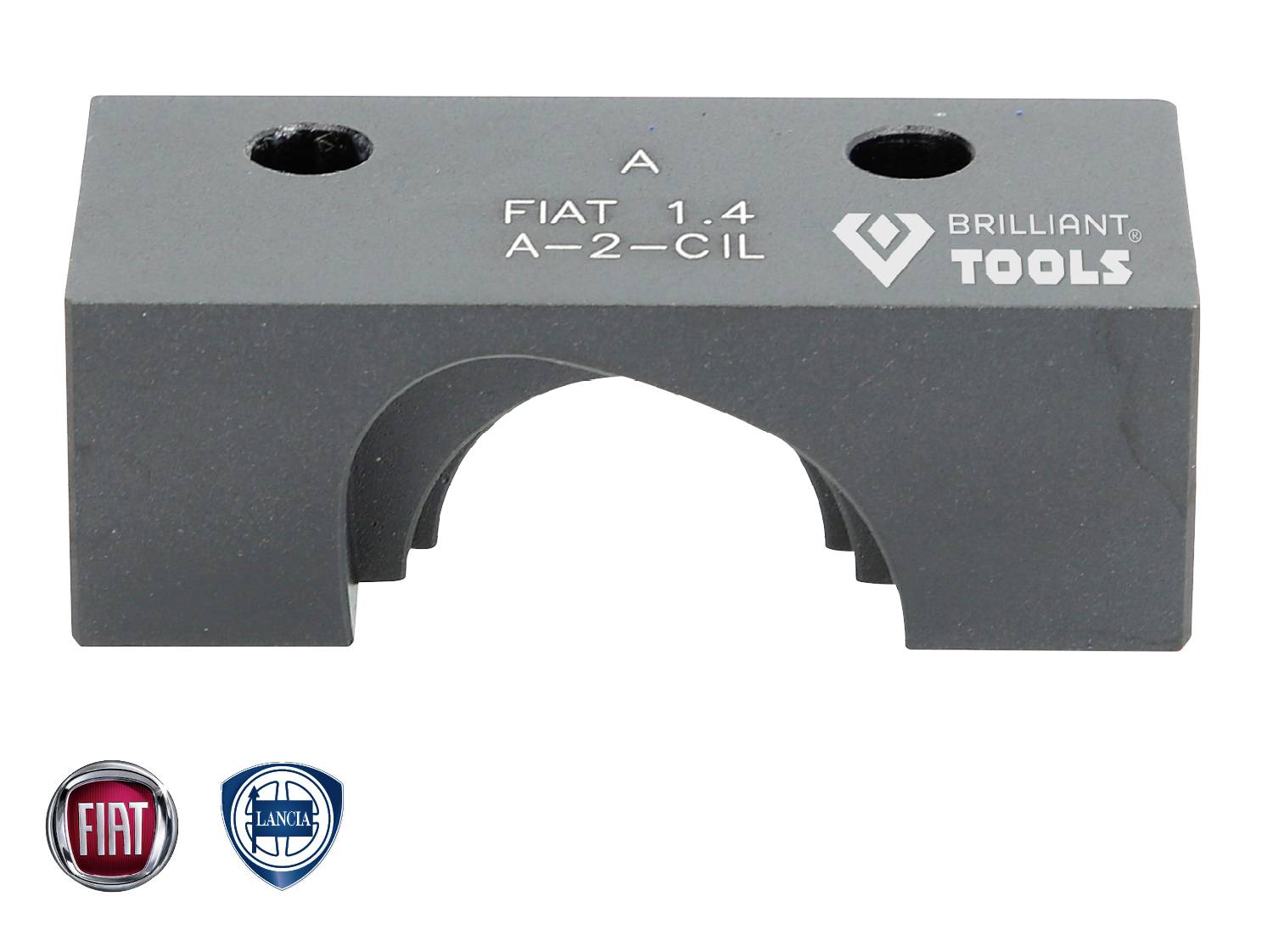 Narzędzie z napisem 'Brilliant Tools' do ustawiania silnika Fiata 1.4 A-2-CIL, w kolorze czarnym.