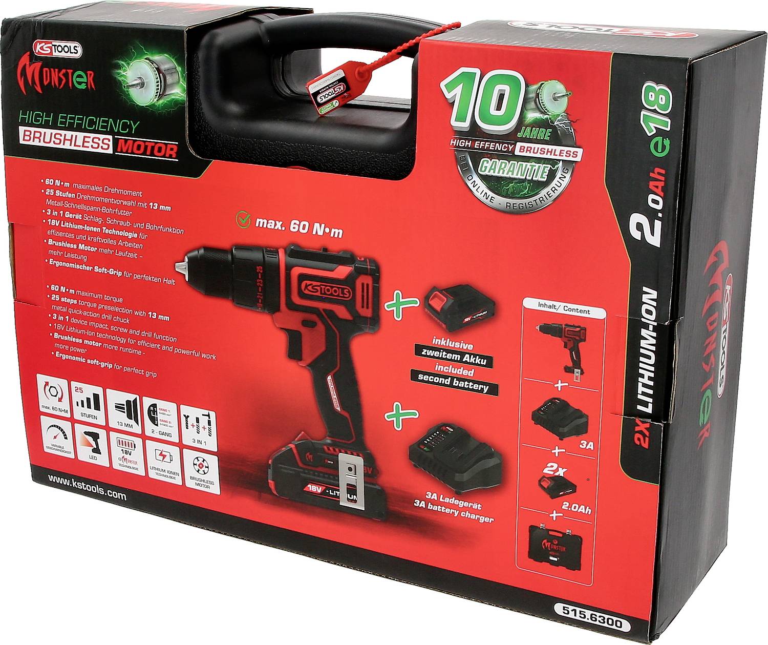 KS Tools 515.6300 Ударний гайковерт 60 Нм 18 В Кількість акумуляторів у комплекті 2 літій-іонні акумулятори 2 Аг