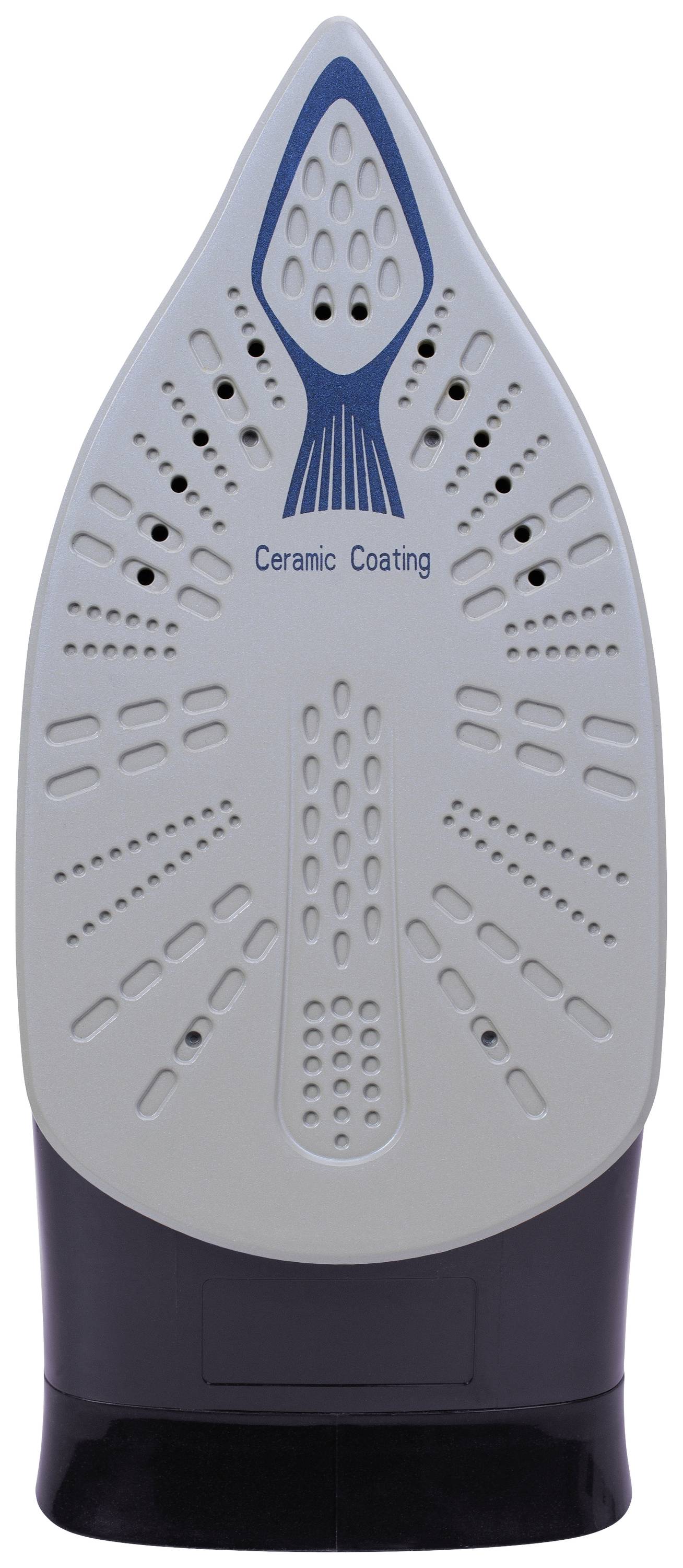 Podstawa żelazka z powłoką ceramiczną i otworami parowymi, widok z przodu.