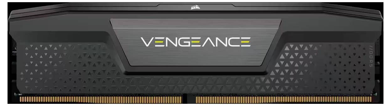 Moduł pamięci z napisem 'Vengeance'. Czarny design ze złotymi złączami u dołu. Odpowiedni do modernizacji komputera.