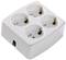 Biała, czteromiejscowa wtyczka z okrągłymi gniazdami, odpowiednia do urządzeń domowych.