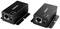 Dwa czarne przedłużacze VGA przez Cat5 firmy Lindy z gniazdami do podłączenia kabla sieciowego i zasilania. Umożliwiają one przedłużenie sygnału VGA za pomocą kabli sieciowych.