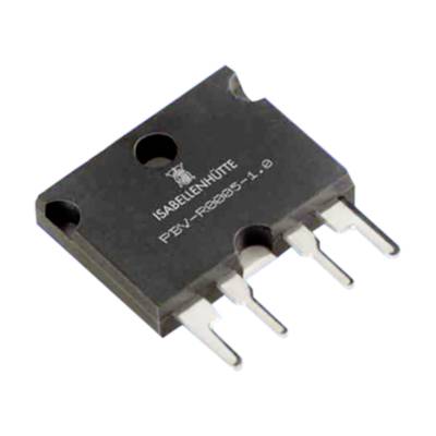 Czarny element elektroniczny z pięcioma pinami, oznaczony napisem 'ISABELLENHÜTTE PBFV-RB085-1.0', leży skośnie na powierzchni.