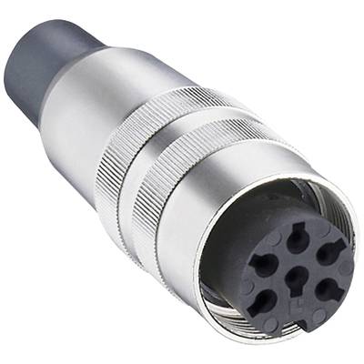 Metalowy złącze okrągłe z wieloma stykami, stosowane w elektronice do niezawodnego przesyłania sygnałów.