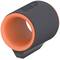 Szary pierścień gumowy z pomarańczowym wnętrzem i powierzchnią zaciskową od spodu, prawdopodobnie przeznaczony do mocowania.