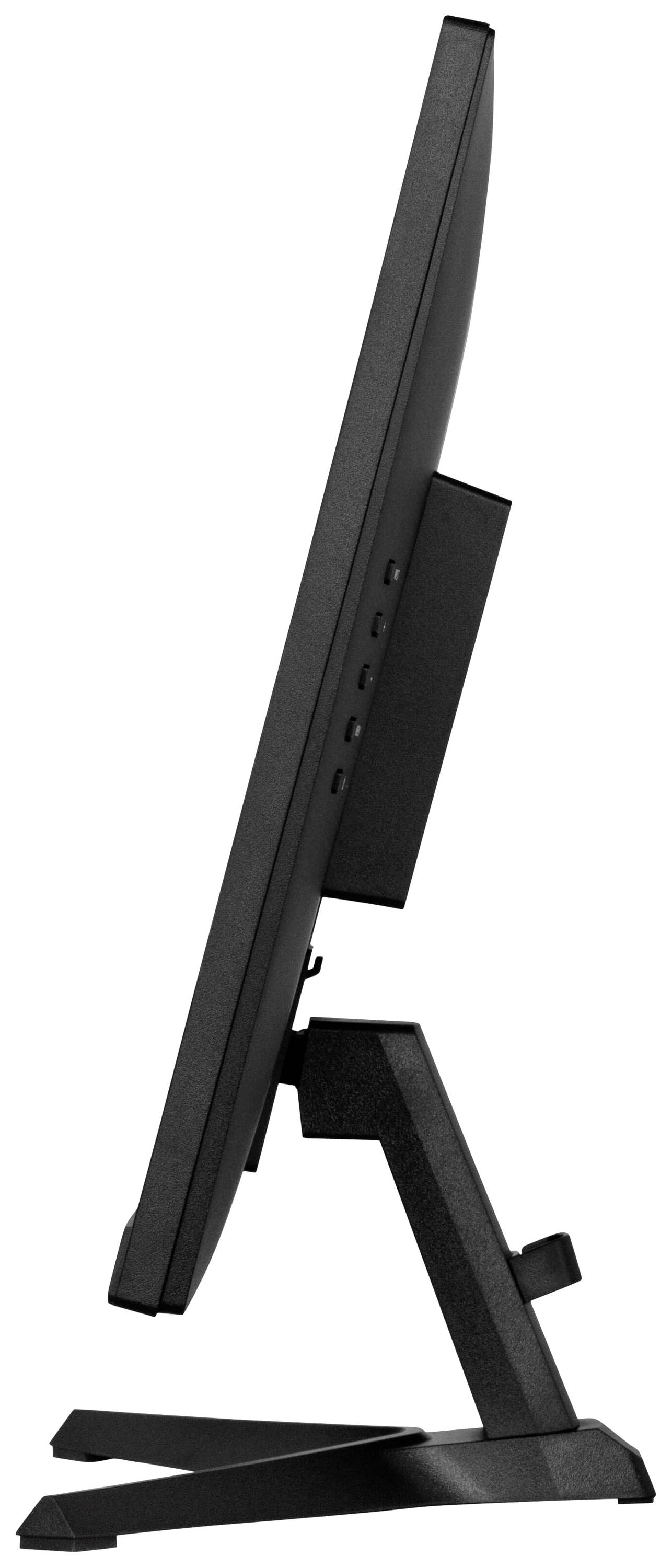 Ekran komputerowy sfotografowany z boku, stojący na podstawce. Na monitorze nie widać żadnych treści graficznych ani tekstowych.