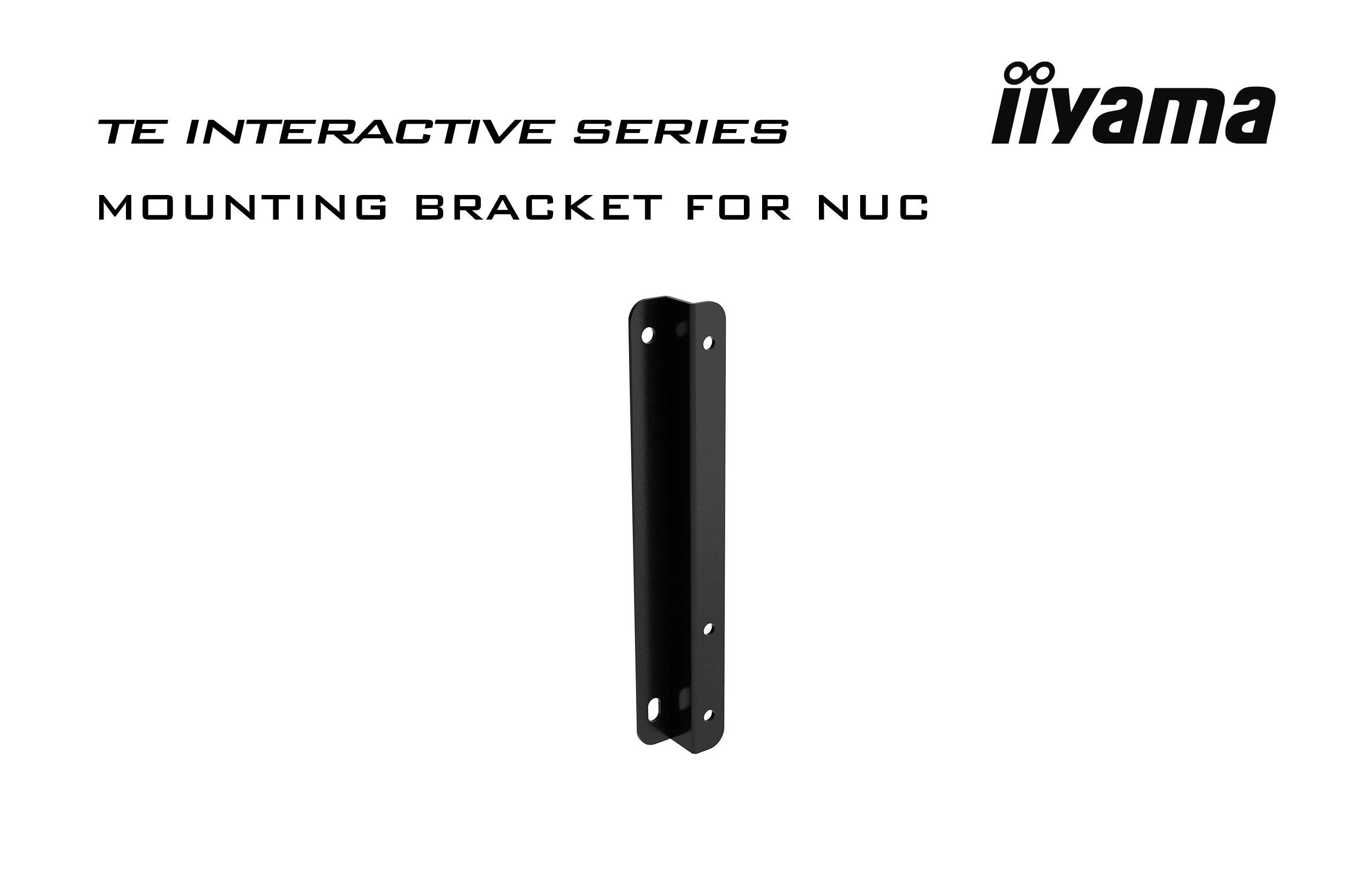 Uchwyt montażowy do NUC, czarny, pionowy. Tekst marki: 'iiyama TE Interactive Series'.