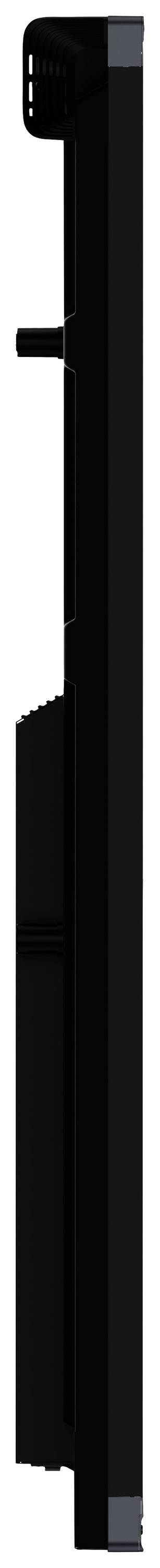 Czarny, pionowy obiekt o zaznaczonych krawędziach z małą, poziomą poprzeczką pośrodku, widziany z boku.