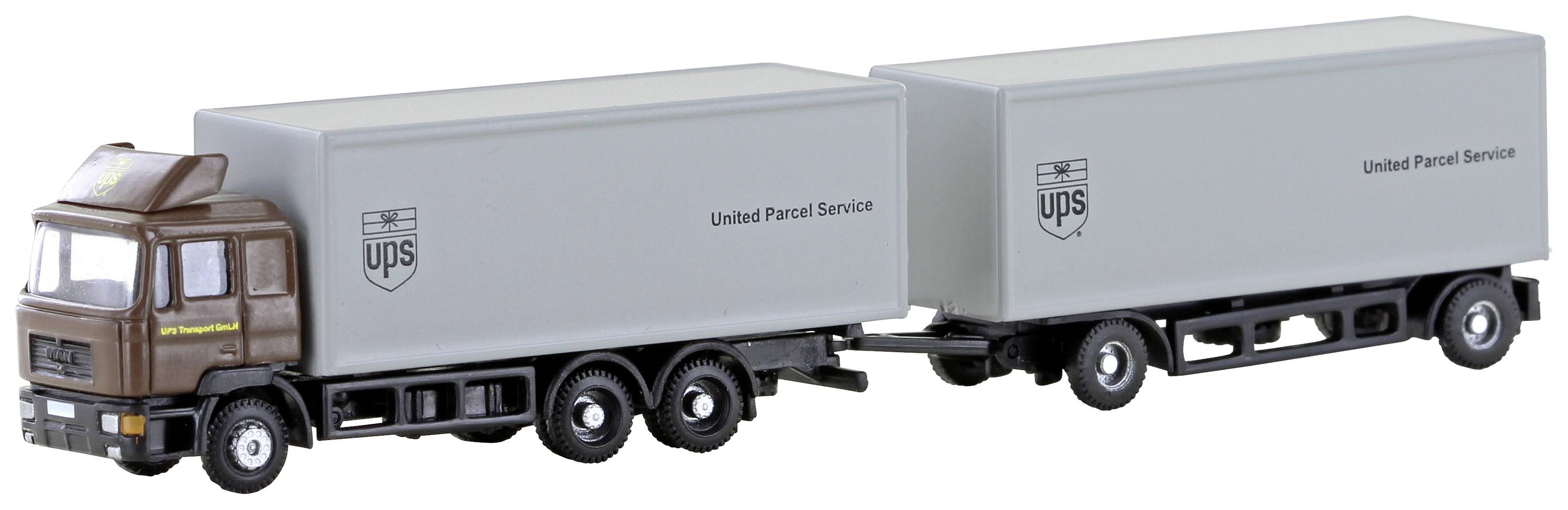 Модель вантажівки Minis by Lemke LC4602 N MAN F90, 3-вісна UPS з фургоном-причепом